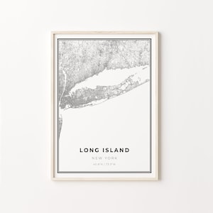 Long Island Print, City Map Art Poster, Queens NY USA, Wall Art Decor, Modern Black and White Style, Office Gift For Boss, C13-348