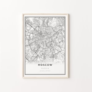 Moscow Print, City Map Art Poster, Russia, Wall Art Decor, Modern Black and White Style, Dining Room Wall Art, C13-426