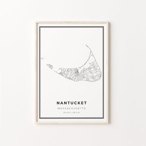 Nantucket Print, City Map Art Poster, Massachusetts MA USA, Wall Art Decor, Modern Black and White Style, City Map Poster, C13-335