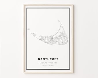 Nantucket Map Print: Modern Black and White Wall Art