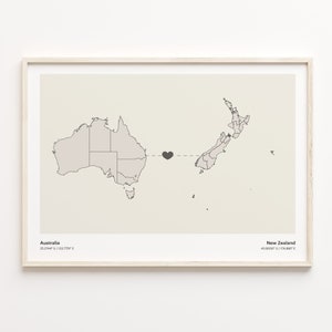 Australien Neuseeland Druck, Neukaledonien Geschenk, Minimalistische Landkarte Poster, Reisewandkunst, Überseekarte, C21-927