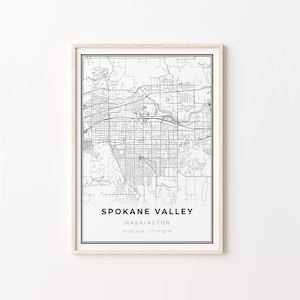 Spokane Valley Print, City Map Art Poster, Washington WA USA, Wall Art Decor, Moderne Zwart-Wit Stijl, Office Manager Gift, C13-124