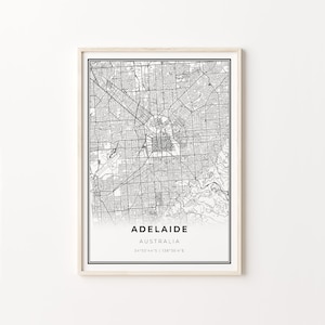 Adelaide Print, City Map Art Poster, Australia SA, Wall Art Decor, Modern Black and White Style, Gift Artist, C13-728