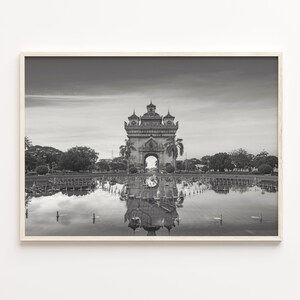 Laos Matted Poster Print Horizontal, Laos Black and White Wall Art, Laos Wall Decor, Laos Travel, Laos Street Map Poster, City Map, C18-444