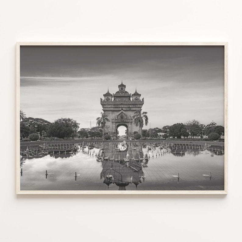 Laos Black and White Poster Print: City Travel Wall Art image 1