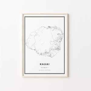 Kauai Print, City Map Art Poster, Hawaii HI USA, Wall Art Decor, Modern Black and White Style, Office Artwork, C13-396