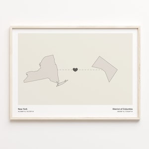 New York zu Bundesstaat Indiana, Washingtongeschenk, Minimalistische Karte, Reisewandkunst, Abschiedsgeschenk, Geschenk C21-1358