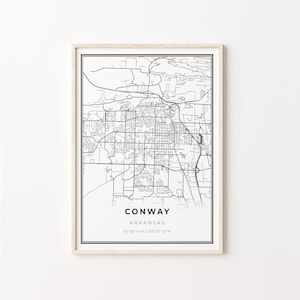 Conway Print, City Map Art Poster, Arkansas AR USA, Wall Art Decor, Modern Black and White Style, Going Away Gift, C13-315