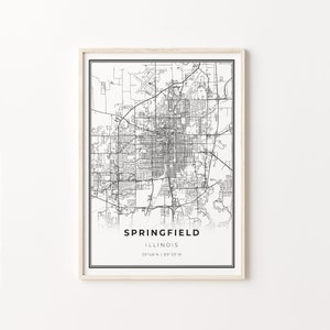 Springfield Print, City Map Art Poster, Illinois IL USA, Wall Art Decor, Modern Black and White Style, Gifr For A Loved One, C13-207