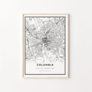 Columbia SC City Map Art Print: Modern Black and White Wall Decor