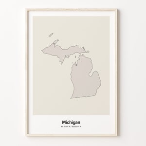 Michigan Print, Michigander Gift, Minimalistic Country Map Poster, MI Line Art, Neutral tones art, C24-222