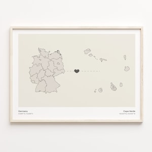 Germany to Cape Verde Print, Cape Verdean Gift, Minimalistic Country Connection Map Poster, Travel Wall Art, Overseas Love Gift, C21-431