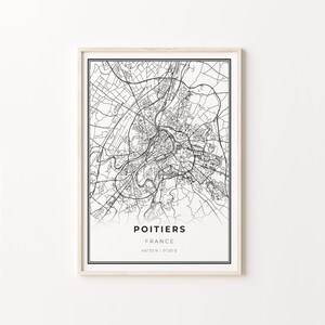 Impresión de Poitiers, cartel de arte del mapa de la ciudad, Francia, decoración de arte de pared, estilo moderno en blanco y negro, arte de dormitorio, C13-664