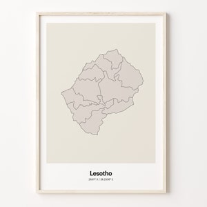 Lesotho Print, Basotho Geschenk, Minimalistische Landkarte Poster, LS Line Art, Erdfarben Dekor, C24-103