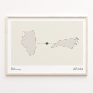 Illinois to North Carolina Print, North Carolinian Gift, Minimalistic Map Poster, Travel Wall Art, Farewell Journey, C21-1482