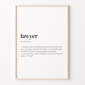 Lawyer Definition Print, Dictionary Poster, Quote Wall Art, Lawyer Quote Art, Lawyer Quote, Gift For Lawyer, Gift For Her, C17-580