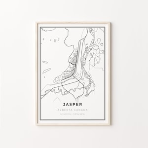 Jasper Alberta Canada Map Art Print: Modern Black and White Wall Decor
