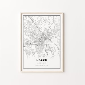 Macon Print, City Map Art Poster, Georgia GA USA, Wall Art Decor, Modern Black and White Style, Map Poster Decor, C13-328