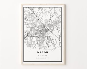 Macon Georgia Map Print: Modern Black and White City Art