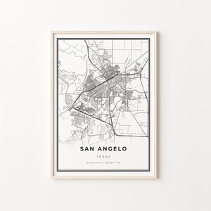 San Angelo Print, City Map Art Poster, Texas TX USA, Wall Art Decor, Modern Black and White Style, Gifr For A Couple, C13-198