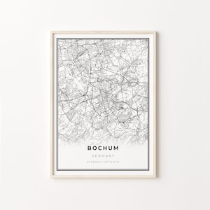 Bochum Print, City Map Art Poster, Germ, Wall Art Decor, Modern Black and White Style, Gift Under 20, C13-566