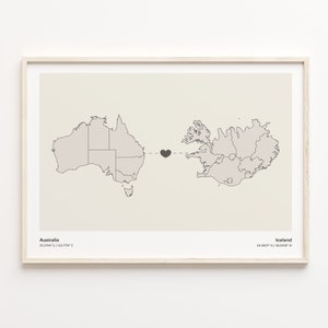 Australia to Iceland Print, Hungarian Gift, Minimalistic Country Connection Map Poster, Travel Wall Art, Digital Nomad Map, C21-876