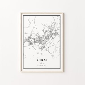 Bhilai Print, City Map Art Poster, India, Wall Art Decor, Modern Black and White Style, Gift For Fiance, C13-793