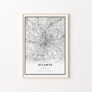 Atlanta Druck, Stadt Karte Kunst Poster, Georgia GA USA, Wand Kunst Dekor, Moderner Schwarz Weiß Stil, Geschenk Mitbewohner, C13-272