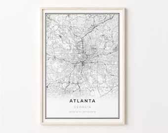 Atlanta City Map Art Print: Modern Black and White Wall Decor