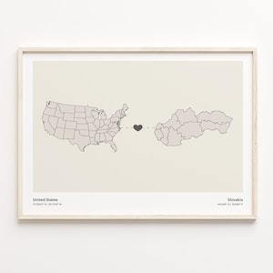 United States to Slovakia Print, Slovak Gift, Minimalistic Country Connection Map Poster, USA Wall Art, LDR Gift, C21-164