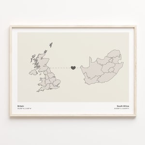 Britain to South Africa Print, South African Gift, Minimalistic Country Connection Map Poster, United Kingdom Art, Goodbye, C21-367