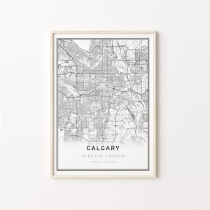 Downtown Calgary Print, City Map Art Poster, Alberta AB Canada, Wall Art Decor, Modern Black and White Style, Office Inspiration, C13-639