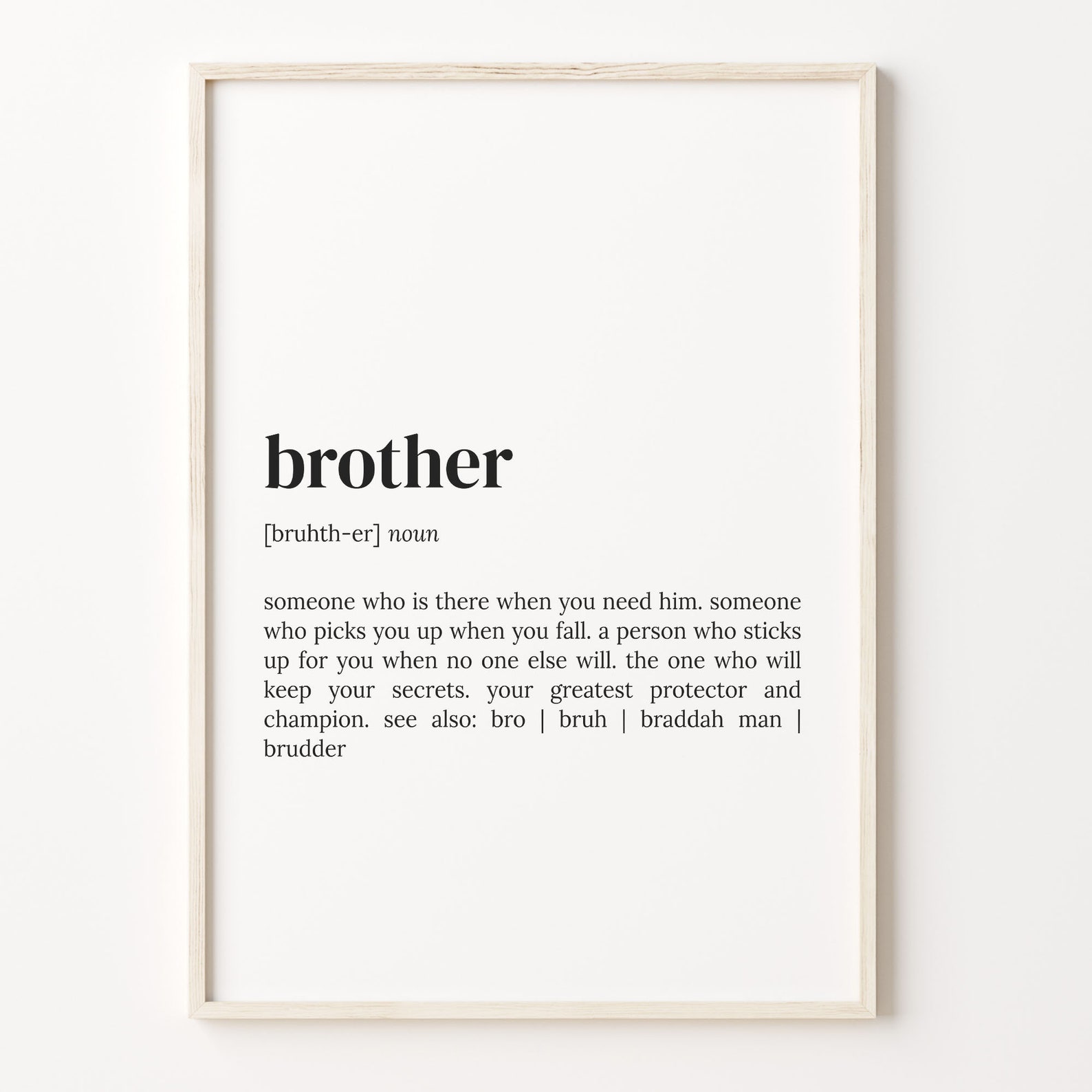 Brother Definition Print, Dictionary Poster, Quote Wall Art, Little Brother Gift, Big Brother