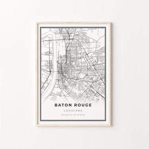 Baton Rouge Print, City Map Art Poster, Louisiana LA USA, Wall Art Decor, Modern Black and White Style, Gift For Cousin, C13-216