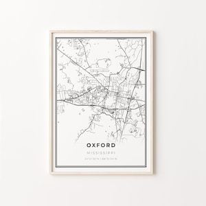 Oxford Print, City Map Art Poster, Mississippi MS USA, Wall Art Decor, Modern Black and White Style, Gift Ideas For Her, C13-262