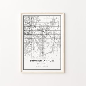 Broken Arrow Print, City Map Art Poster, Oklahoma OK USA, Wall Art Decor, Modern Black and White Style, Best City Maps, C13-51