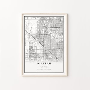 Hialeah Print, City Map Art Poster, Florida FL USA, Wall Art Decor, Moderne Zwart-Wit Stijl, Woonkamer Print, C13-79