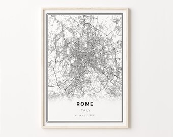 Rome City Map Print: Modern Black and White Wall Art
