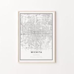 Wichita Kansas Map Art Print: Modern Black and White City Poster