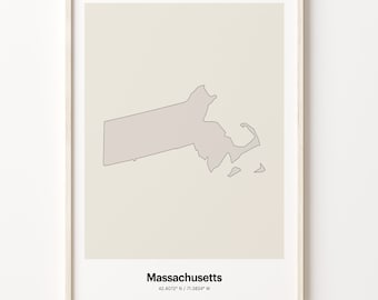 Massachusetts Map Print: Minimalist Line Art Poster