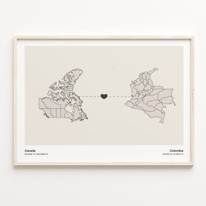 Kanada nach Kolumbien Druck, chinesisches Geschenk, minimalistisches Landverbindungskarten-Poster, Reise-Wandkunst, Abschiedsgeschenk, C21-635