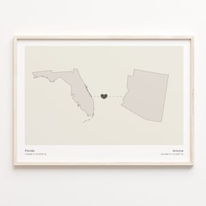 Florida naar Arizona print, Arizonan gift, minimalistische State Connection kaart poster, reizen kunst aan de muur, bewegende overzeese kaart, C21-1302