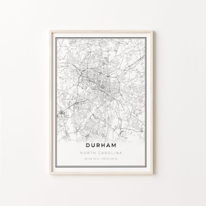 Durham Print, City Map Art Poster, North Carolina NC USA, Wall Art Decor, Modern Black and White Style, Office Gift, C13-346