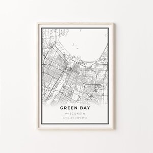 Green Bay Print, City Map Art Poster, Wisconsin WI USA, Wall Art Decor, Modern Black and White Style, Gift Mom, C13-267