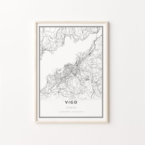 Stampa Vigo, City Map Art Poster, Spagna, Wall Art Decor, Stile moderno in bianco e nero, Regalo al marito, C13-563