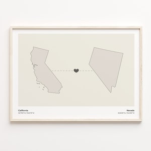 Impression de la Californie au Nevada, cadeau du Nevada, affiche de carte minimaliste de connexion d'état, art mural de voyage, adieu, C21-1228