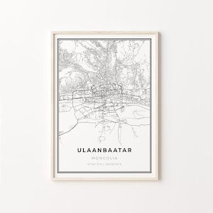 Ulaanbaatar Print, City Map Art Poster, Mongolia, Wall Art Decor, Modern Black and White Style, Gift For Men, C13-465