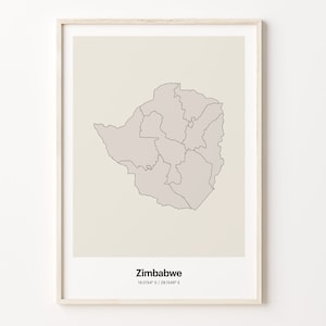 Zimbabwe Print, Zimbabwean Gift, Minimalistic Country Map Poster, ZW Line Art, Neutral map print, C24-199