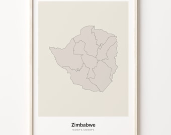 Zimbabwe Map Print: Minimalist Line Art, Neutral Home Decor