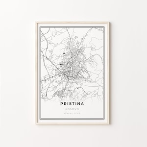 Pristina Print, Stadt Karte Kunst Poster, Kosovo, Wand Kunst Dekor, Moderner Schwarzweiß Stil, Geschenk für Freund, C13-559